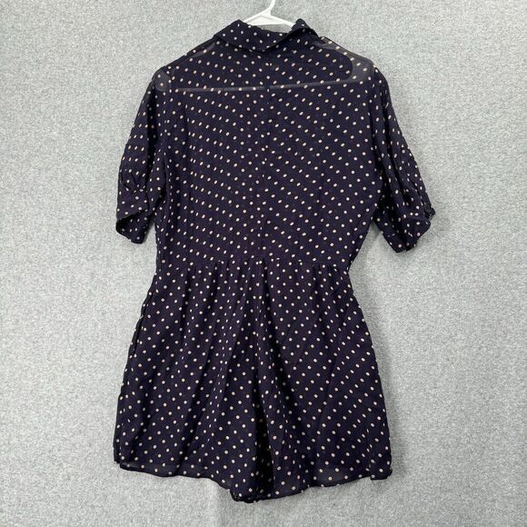 Reformation Romper Wmns 2 Viscose Polka Dot Button Front Jumpsuit Chiffon Navy - Picture 9 of 15